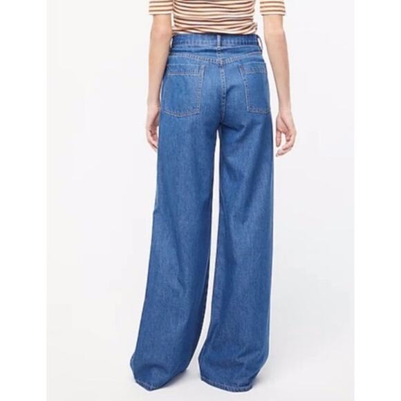 J. Crew High Rise Drapey Trouser Jean Full Length Wide Leg Medium Wash Blue - Picture 2 of 13